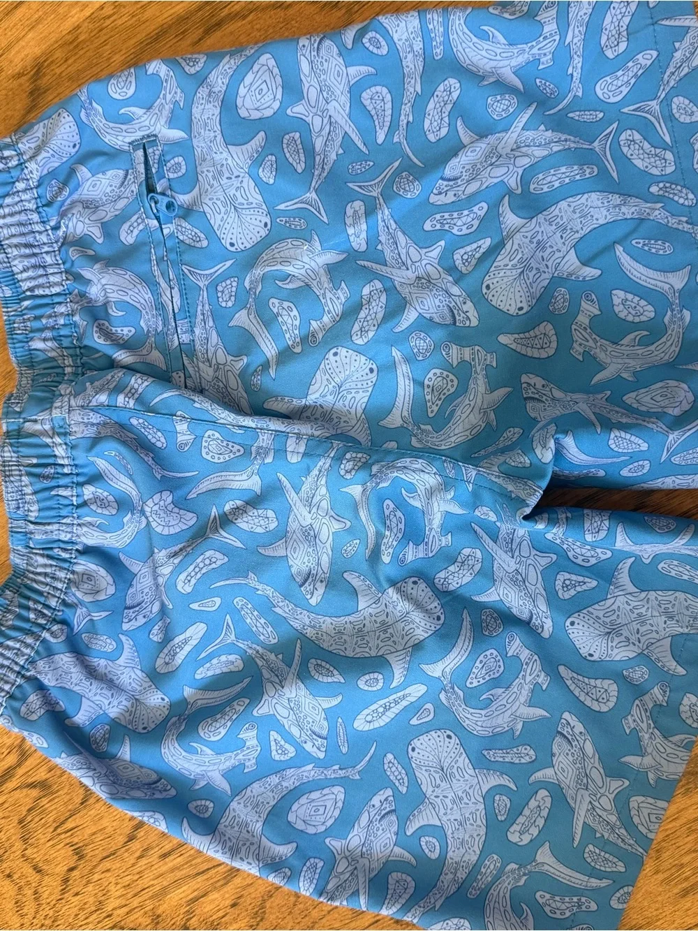 AFTCO Teal-Blue Shark Pattern Kids Swim Shorts